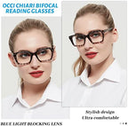 OCCI CHIARI Trendy Bifocal Reading Glasses Women Blue Light Blocking Oversized Readers 1.0 1.5 2.0 2.5 3.0 3.5(Grey,1.0)