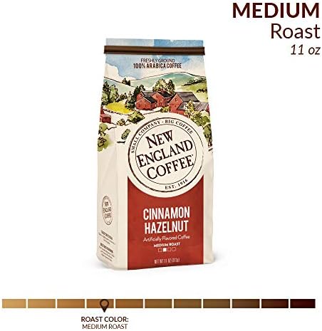 New England Coffee Cinnamon Hazelnut Medium Roast Ground Coffee, 11oz Bag (Pack of 1)