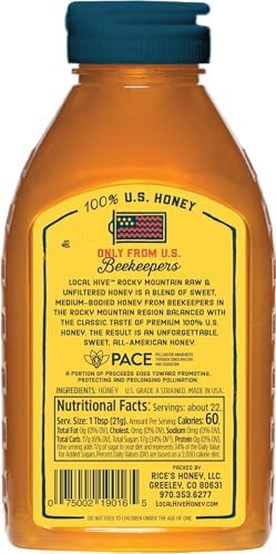 Local Hive Rocky Mountain Raw & Unfiltered – 16 oz | 100% Pure U.S. Honey | Natural Sweetener Sourced from American Bees & Beekeepers | Medium-Bodied Regional Flavor | Ideal for Tea, Baking & Cooking