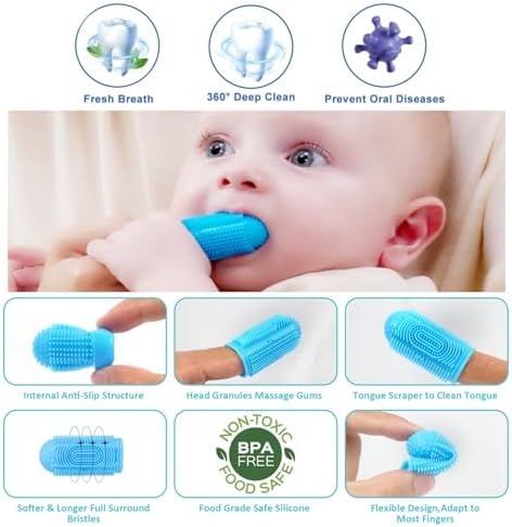 Finger Tooth Brushing Baby Toothbrush 4 Pcs with 4 Travel Storage Case,Food Grade Silicone Baby Finger Toothbrush,Soft Infant Toothbrushes for Toddlers 0-36,Oral Cleaner,Gum Brush