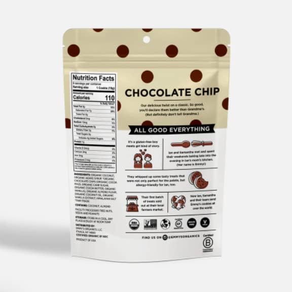 Emmy's Organics Coconut Cookies - Pack of 8 (Chocolate Chip) | Gluten-Free, Organic, Vegan, Paleo-Friendly