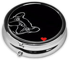 French Bulldog Dog Printed Round Travel Pill Box Cute Small Metal Pocket Pill Case for Men & Women 3 Compartment Portable Pill Organizer for Purse or Pocket