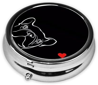 French Bulldog Dog Printed Round Travel Pill Box Cute Small Metal Pocket Pill Case for Men & Women 3 Compartment Portable Pill Organizer for Purse or Pocket