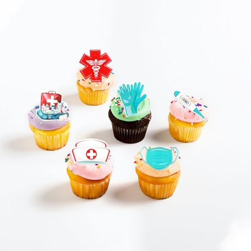 60 PCS Edible Nurse Cupcake Toppers Wafer Paper Nursing School Graduation Party Decorations Edible Nursing Cupcake Picks for Medical Rn Nurse Grad Themed Birthday Party Cake Food Decorations Supplies
