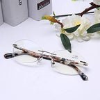 AQWANO Rimless Reading Glasses Women Blue Light Blocking, Fashion Designer with UV400 Protect Clear Lens Pattern Frame Ladies Computer Readers, Black 1.75