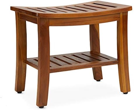 Teak Shower Bench 21 Inch, Fully Assembled Wood Bath Stool for Shower & Spa, The Hermod
