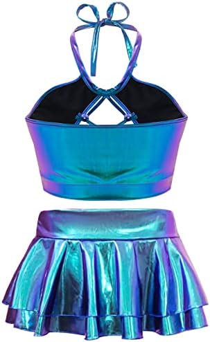 Women's Rave Outfit Sets For Women Festivals 2 Pcs Metallic Tops Skirt EDM Party Club Holographic Rave Outfits