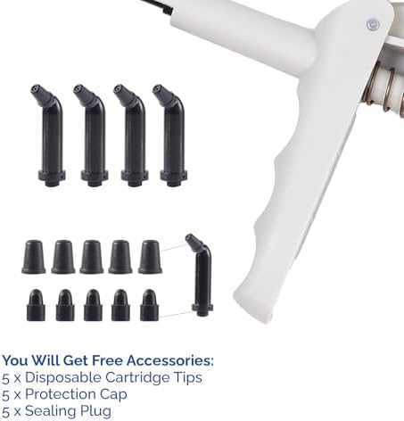 JMU 2 Pack Dental Composite Gun Dispenser Applicator Autoclavable, Comes with 10 Unidose Copsules Cartridge Tips, Plastic Caps