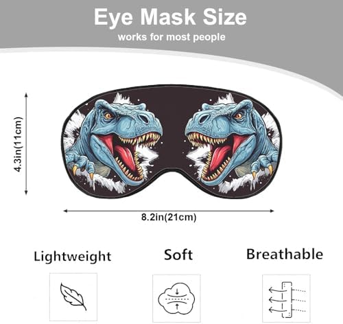 Dinosaur Silk Eye Mask Sleep Mask Tyrannosaurus Rex Beast Roaring Fiercely Black Eye Mask with Adjustable Strap Lightweight for Women Work Travel Night Sleep