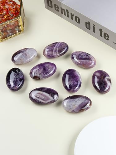 Jovivi 2.4" Amethyst Crystal Worry Stones for Anxiety Natural Gemstone Carved Pocket Palm Stone for Healing Reiki Meditation Home Decor Gifts