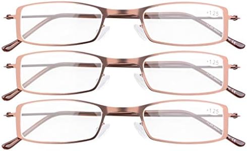 Eyekepper 3-Pack Stainless Steel Frame Half-eye Style Reading Glasses Readers Brown +2.0