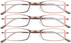 Eyekepper 3-Pack Stainless Steel Frame Half-eye Style Reading Glasses Readers Brown +2.0