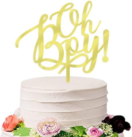 Mirror acrylic Gold Glitter Oh Boy Cake topper,Baby Shower Cake Topper,for It'a A Boy Baby Boy Baby Shower Cake Party Decoration Supplies (acrylic gold)