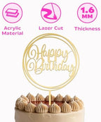 JUSTCAKETOPPERS Happy Birthday Gold Multi-Circle Acrylic Cake Topper, Elegant Birthday Cake Decoration for Party & Celebration
