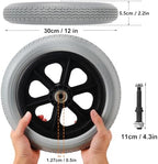 2-pack 12 Inch Solid Tire Construction Premium Plastic Spoked Wheel (grey), 12 Inch Wheelchair Wheel Replacement for Manual Wheelchairs, Sturdy Hard Rubber Tire & Mobility Aid Accessories