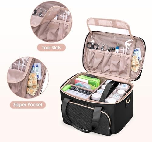 Medicine Storage Bag with 2 Medical Bags, Pill Bottle Organizer Bag Empty First Aid Bag for Travel, Home Healthcare, Black(Empty Bag Only)