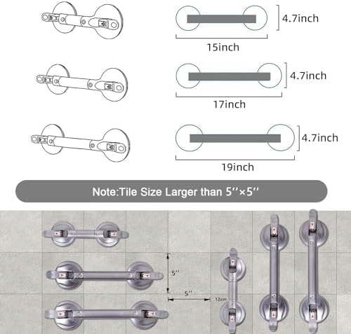 17inch Suction Shower Grab Bar, Portable Shower Handle Bar Suction Grip Bar Bathtub Handle with Strong Hold Suction Cup Fitting and Rapid Release for Bathroom(Max Capacity :300lb