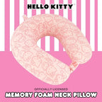 FUL Hello Kitty Neck Pillow, All Over Print Memory Foam Travel Accessories for Airplane, Car and Office, Comfortable and Breathable, Pink