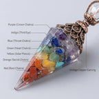 7 Chakra Healing Crystal Pendulum Necklace - 6 Faceted Hexagonal Pointed Cone Gemstone Pendant - Reiki Wicca Spiritual Divination Dowsing Tool with Chain - Natural Stone Energy Jewelry for Meditation
