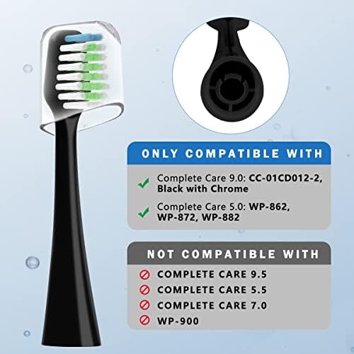 Compatible with Waterpik Complete Care 9.0 (CC-01), 5.0 (WP-862) Sonic Electric Toothbrush Replacement Brush Heads STRB-10WB, Soft Bristle, 10 Pack (Black)
