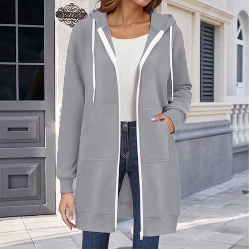 Long Hoodie for Women Zip Up Fashion Long Sleeve Long Tunic Sweatshirts with Pockets Oversized Fleece Casual 2025 Fall Jacket