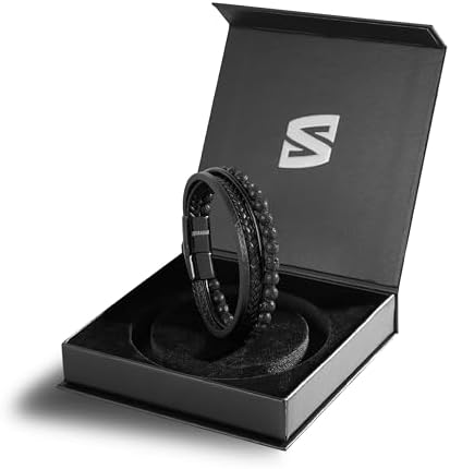 SERASAR | Premium Bracelet for Men in Genuine Black & Brown Leather | Magnetic Stainless Steel Clasp | Jewelry Box Included | Great Gift Idea