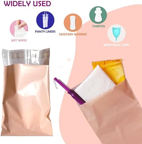 Disposable Sanitary Bags, 300 Pcs Sanitary Napkin Disposal Bag with Self-sealing Seals, Personal Sanitary Disposal Bags for Period, Feminine Hygiene, Personal or Pet Waste, 10" x 6", Pink