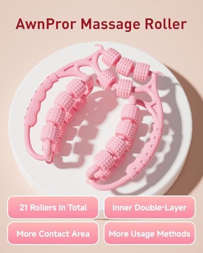 Massage Roller for Legs,21 Wheel Circular Leg Clamp+3 Wheel Massage Roller Stick Lymphatic Massage for Relieve Soreness Stiffness Tight Muscles Deep Tissue-Pink