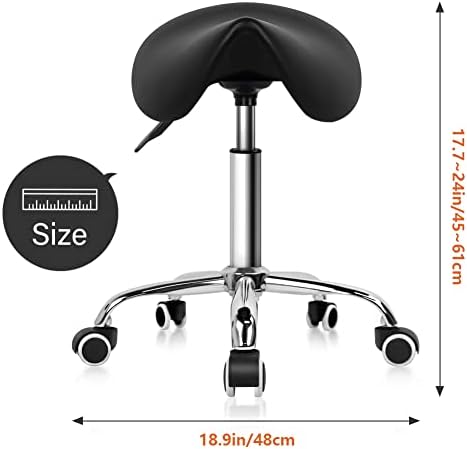 KKTONER Rolling Saddle Stool PU Leather Swivel Adjustable Rolling Stool with Wheels Salon Chair Black