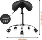 KKTONER Rolling Saddle Stool PU Leather Swivel Adjustable Rolling Stool with Wheels Salon Chair Black