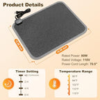 Heated Floor Mat for Foot Warmer - 110V Adjustable Temperature Under Desk Electric Heater with Timer for Office Bathroom Home, Heating Pad for Cold Feet