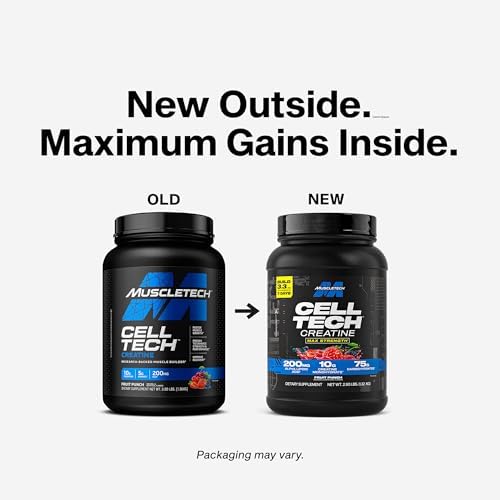 MuscleTech Creatine Monohydrate Powder Cell-Tech Creatine Post Workout Recovery Drink Muscle Builder For Men & Women Muscle Building Supplements Fruit Punch, 2.90 lbs (27 Serv)