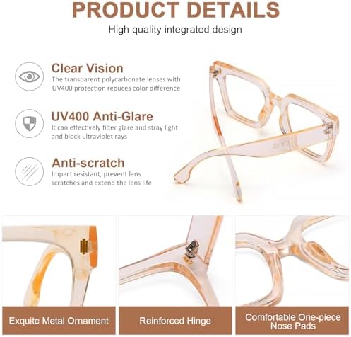 AQWANO Blue Light Reading Glasses Women, Fashion Oversized Square Computer Readers, 3-Pack Large Frame Eyeglasses