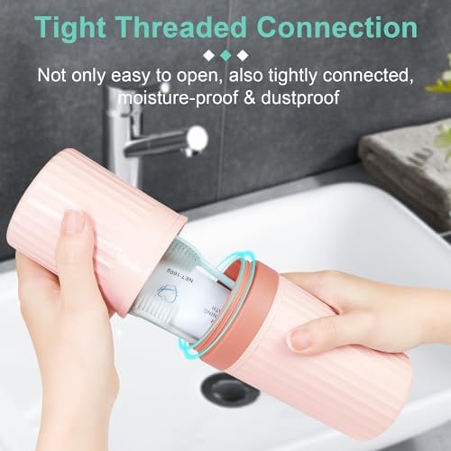 Mulbozy Travel Toothbrush Holder, Large Travel Toothbrush Cup Case, Portable Travel Toothbrush Toothpaste Makeup Storage for Business Trip Camping School - Pink
