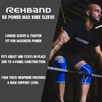 Rehband Rx Knee Sleeve Power Max, 1 piece, knee support 7mm neoprene, strongman, heavy lifting, longest knee sleeve, Colour:Carbon/Black, Size:L