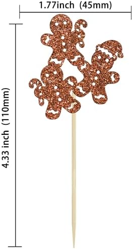 Ephlyn 24Pcs Christmas Gingerbread Cupcake Toppers Picks Xmas Holiday Cupcake Picks Merry Christmas Theme Holiday Baby Shower Birthday Party Cake Decorations Supplies Brown
