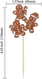 Ephlyn 24Pcs Christmas Gingerbread Cupcake Toppers Picks Xmas Holiday Cupcake Picks Merry Christmas Theme Holiday Baby Shower Birthday Party Cake Decorations Supplies Brown