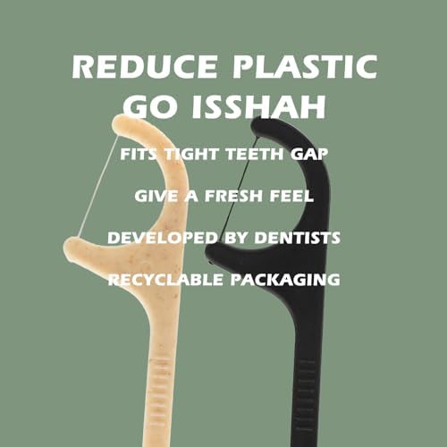 Natural Dental Floss Picks - 200 Count - PETA Approved, BPA Free, Vegan, Sustainable, Eco Friendly, Natural Dental Flossers by Isshah (Charcoal)