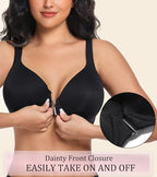 Front Closure Posture Bra, Full Coverage Plus Size Light Cup Front Clasp Everyday Bra