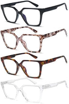 EYEURL 4 Pack Fashion Oversized Reading Glasses for Women Men Blue Light Blocking Computer Square Readers with Spring Hinge Designer Ladies Large Frame Square Anti UV Ray Eyeglasses 2.0