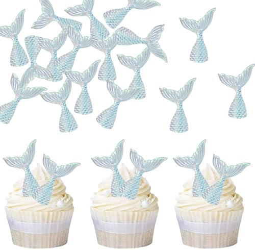 20 Pieces Acrylic Mermaid Tails Cupcake Toppers Picks Mini Blue Mermaid Tail Cake Decorations for Under the Sea Theme Summer Party Baby Shower Birthday Party Supplies