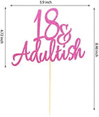 18 & Adult-ish Cake Topper, 18 and Adultish Cake Pick, Time to Adult/Eighteen Birthday Cake Decor, Happy 18th Birthday Party Decoration Supplies - Pink Glitter