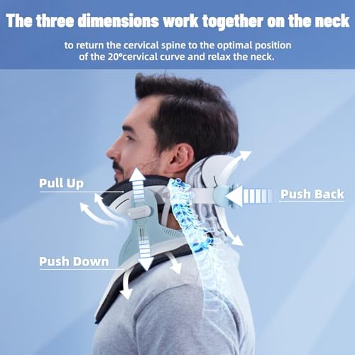 Cervical Neck Traction Device, Adjustable Air Pump Inflatable, Built-in 8 Airbag, Neck Stretcher for Cervical Pain Relief and Relaxation, Easy to Wear for Home Use