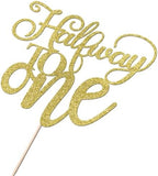 Half Way To One Cake Topper,Glitter 6 Months Birthday Decorations,Its my 1/2 Birthday Cake Topper,Baby Boy or Girl 6 Months Birthday Party Decoration Supplies (Gold)
