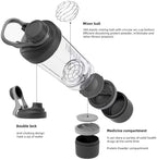 21oz Protein Shaker Bottle with Powder Storage Container-Shaker Cups for Protein Shakes-pre workout bottle-Mixer Cup-Gym Sport Water Bottle -Made with Tritan BPA Free,with Wire Whisk Balls (Black)