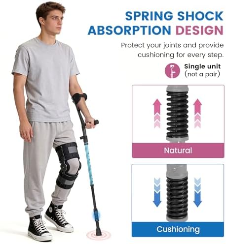 Ergonomic Forearm Crutches Spring Assist Crutches for Adults,Comfortable and Height Adjustable Arm Crutches Forearm with Anti-Slip Base,Walking Crutches with Cuffs, Not a Pair (Blue)