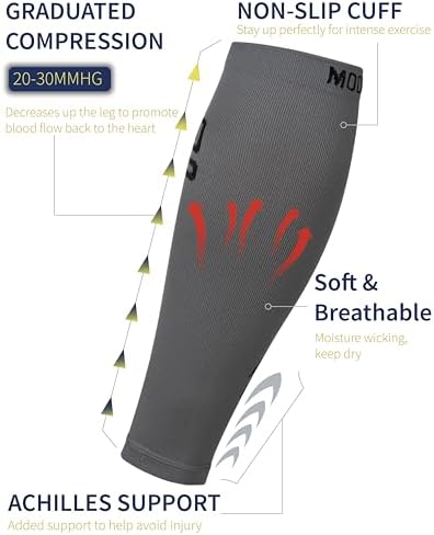 Modetro Sports Calf Compression Sleeves - Leg Sleeves for Men and Women - Shin Splint Relief Support Brace Running Flights