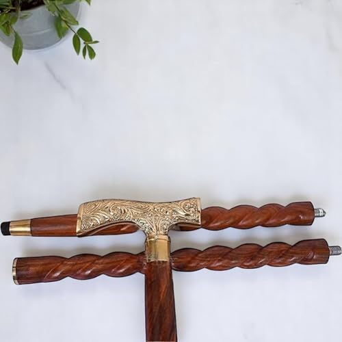 Dolchi Vintage Foldable Wooden Walking Stick Cane with Brass Telescope Handle - Elegant Gift for Men and Women