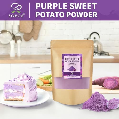 Soeos Purple Sweet Potato Powder, 8oz (227g) - 100% Natural, Vibrant for Smoothies, Baking & Cooking, Resealable Bag for Freshness