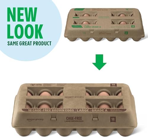 Amazon Grocery, Cage-Free Brown Eggs, Grade A, 18 Ct